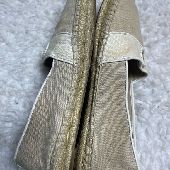 Tory Burch Canvas Khaki & beige espadrilles slip on gold tone logo accent SZ9.5 - Picture 5 of 13